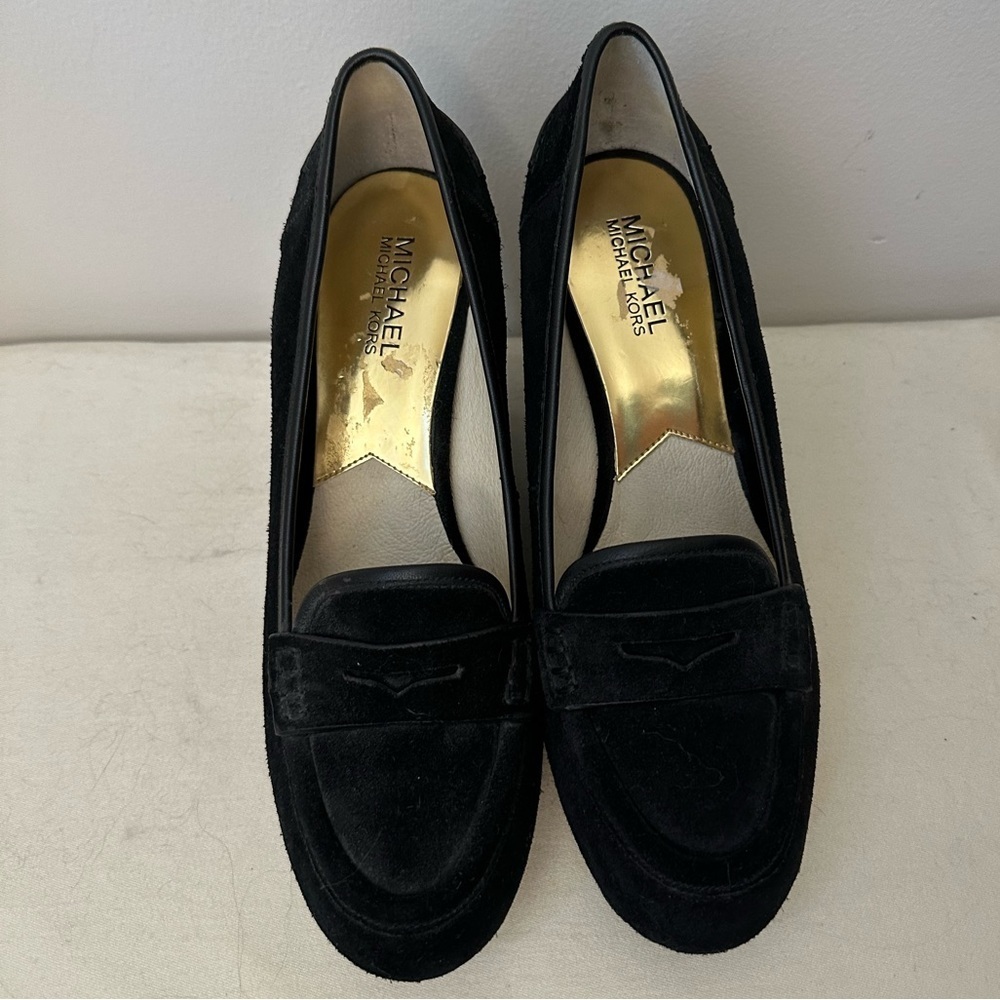 NWOT, Michael Kors Suede Penny Loafer 3.5” Wedge Size 10
